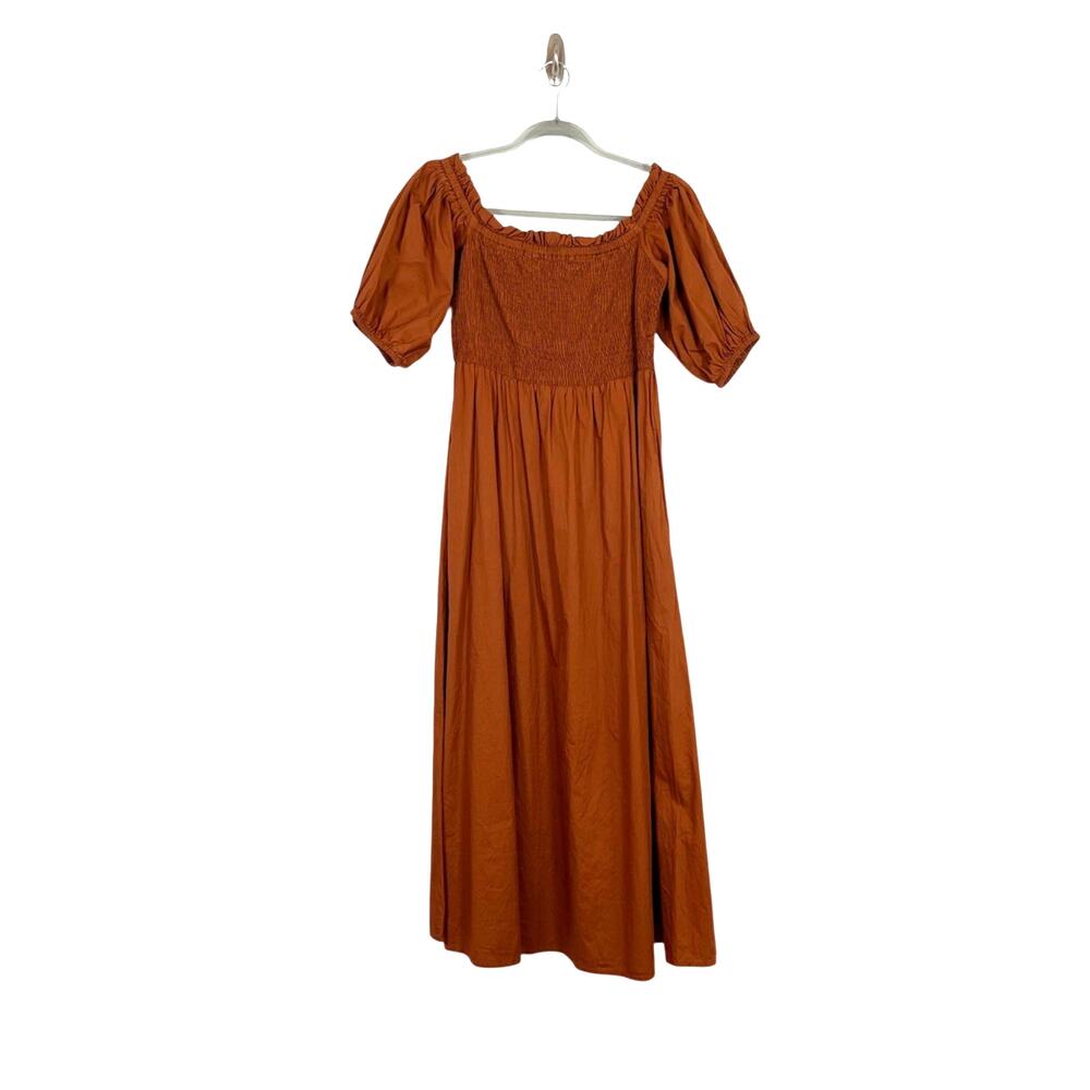 Old Navy Womens Brown Short Puff Sleeve Smocked Midi Dress Size M Tall Cottage